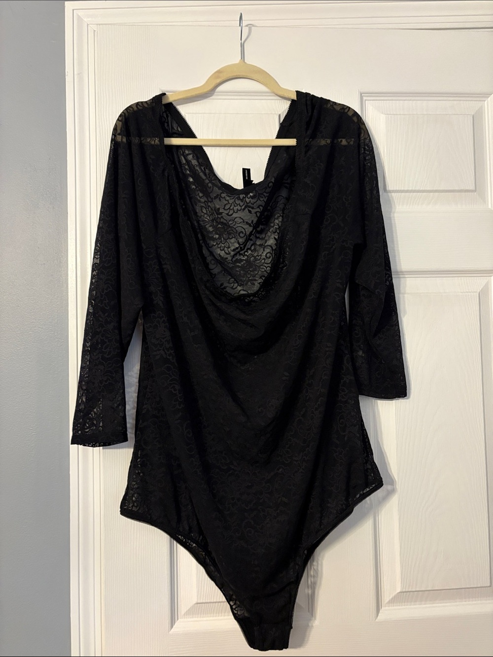 Black Lace Long-Sleeve Sheer Bodysuit - torrid size 5